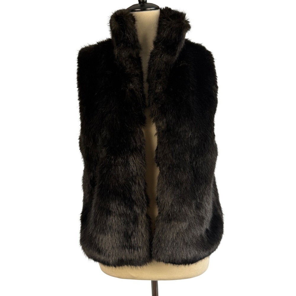 Cejon Faux Fur Vest Womens‎ Small Brown Grey Ombre Open Front Stand Collar Plush